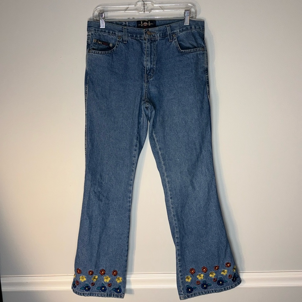 LEI Vintage Y2K Flare Flower Denim Jeans Juniors 11